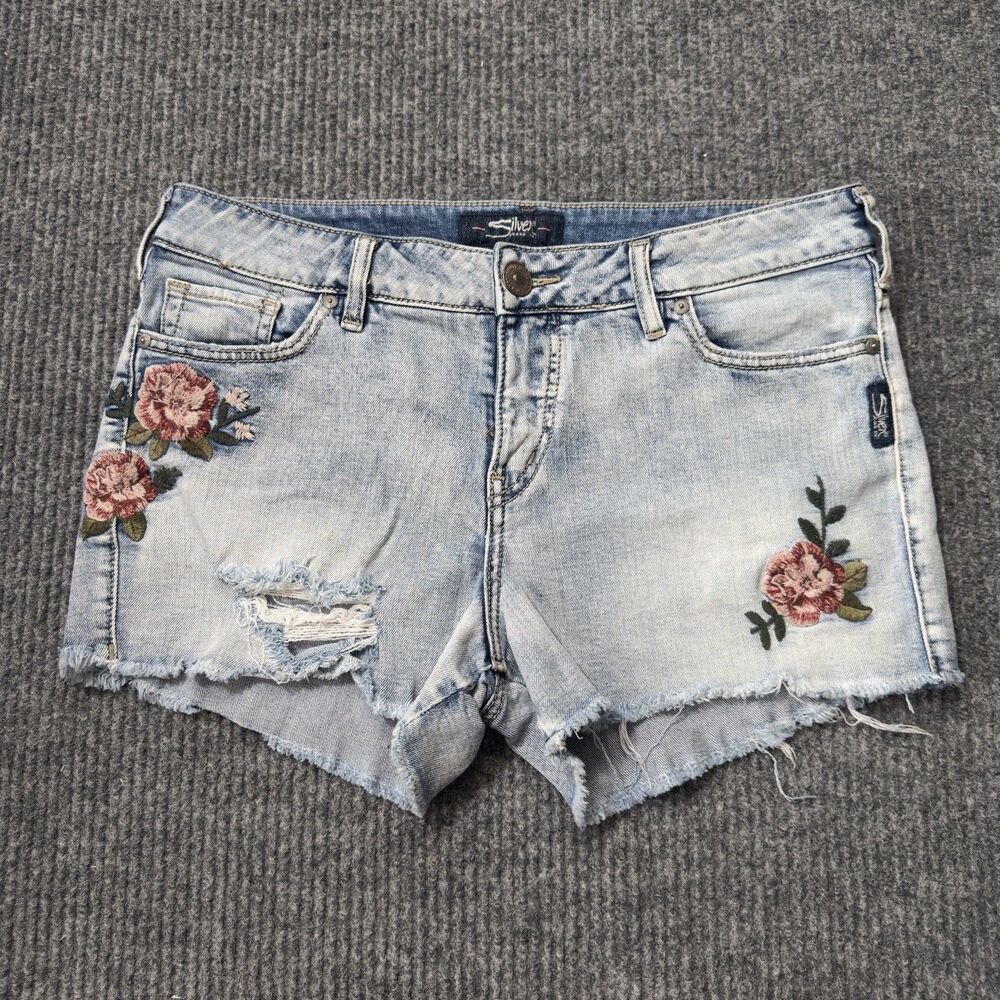 Silver Jeans Aiko Denim Jean Shorts Women W29/L3 Embroidered Flower Y2K VTG